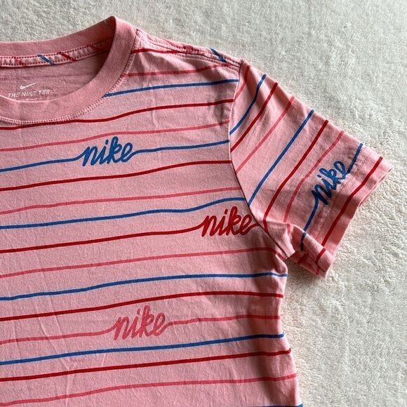 Nike Spellout pink red blue striped short sleeve crewneck baby tee shirt small - Picture 3 of 6